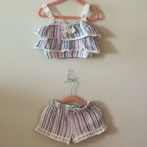 Ooh! La, La! Couture Pastel Striped Ruffle Matching Set-Blue, Pink, Lavender
